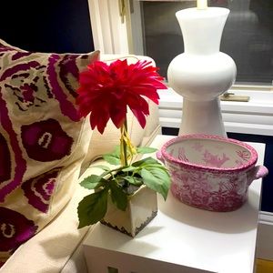 Faux hot pink dahlia in ceramic pot